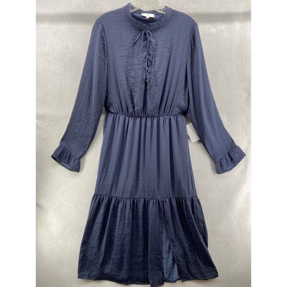 NSR Napean Sea Rd Dress Women Large Fit & Flare Long Sleeve Navy Blue High Neck - Picture 1 of 11
